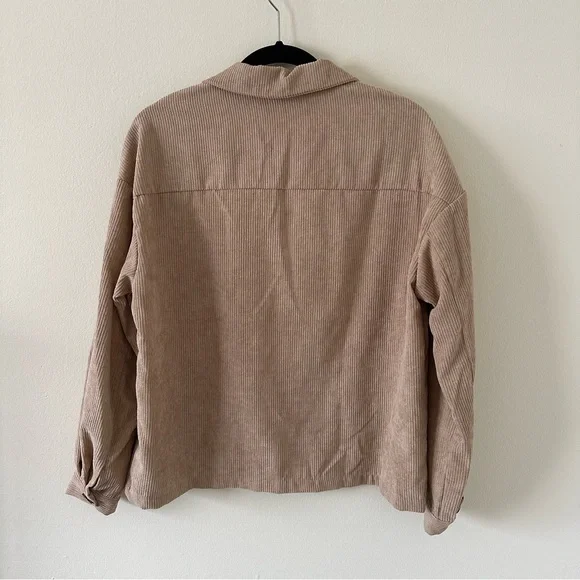 Corduroy Button Down Tan Brown Women's Jacket Collared Button Up Layering Top - Picture 2 of 3